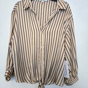 Cloud Chaser‎ striped L/S blouse with front tie Size L NWT
